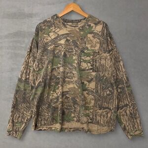 Vintage Realtree Camo Faded Long Sleeve Shirt Brown Green Pocket Tee XL